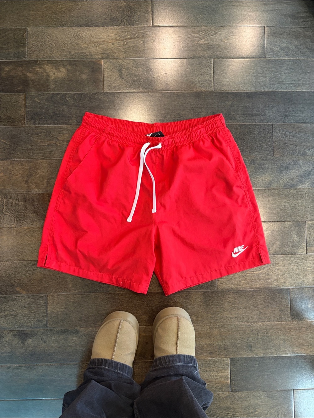 Nike Red Swim Trunks with White Drawstring